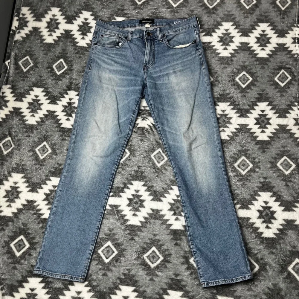 Madewell Slim Jeans Mens 34x32 Light Wash Denim Pants 5 Pocket Stretch Whiskers